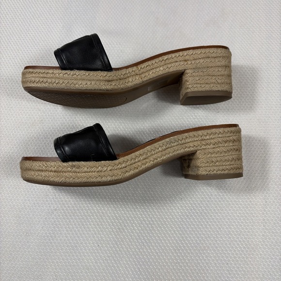 TORY BURCH Quilted Fleming Woven Wedge Espadrille Sandal Size 6.5M Black Leather - Picture 6 of 9